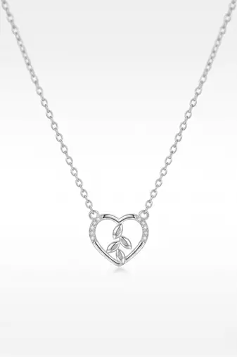 925 Sterling Silver Heart & Leaf Pendant Necklace Set  for Women,Nature Inspired Gift for Her