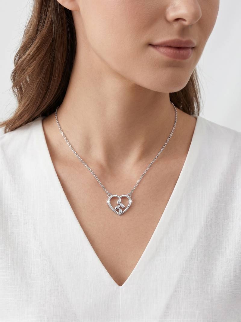 925 Sterling Silver Heart & Leaf Pendant Necklace Set  for Women,Nature Inspired Gift for Her