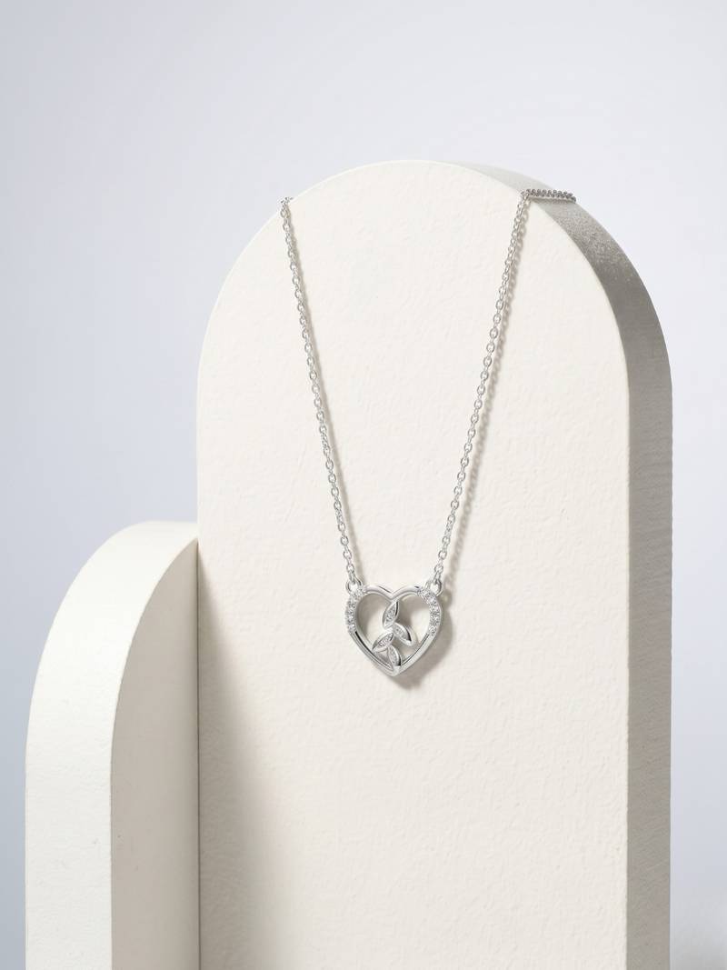 925 Sterling Silver Heart & Leaf Pendant Necklace Set  for Women,Nature Inspired Gift for Her