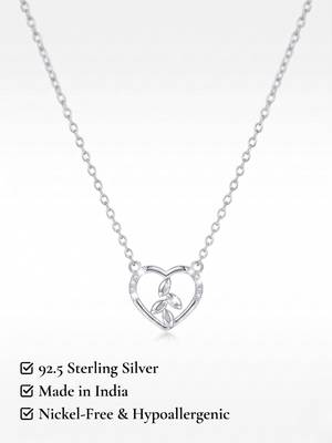 925 Sterling Silver Heart & Leaf Pendant Necklace Set  for Women,Nature Inspired Gift for Her 4