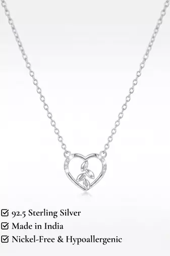 925 Sterling Silver Heart & Leaf Pendant Necklace Set  for Women,Nature Inspired Gift for Her