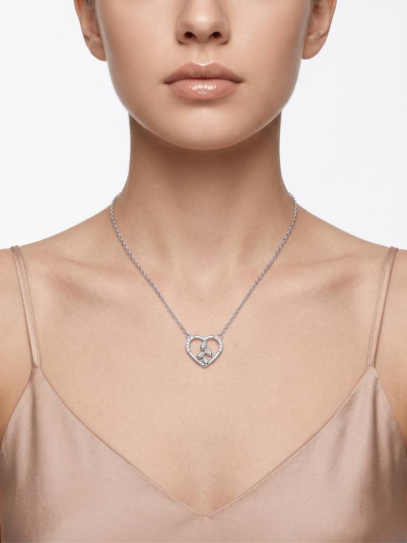 925 Sterling Silver Heart & Leaf Pendant Necklace Set  for Women,Nature Inspired Gift for Her