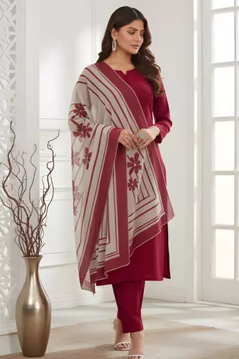 Red color roman silk fabric stylish ceremonial wear kurta set