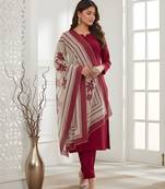 Red color roman silk fabric stylish ceremonial wear kurta set