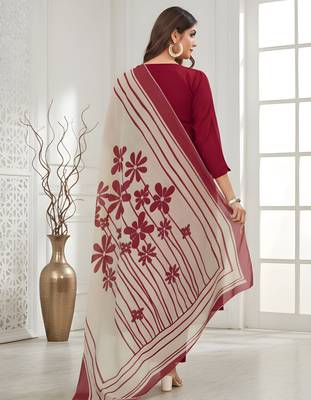 Red color roman silk fabric stylish ceremonial wear kurta set 2
