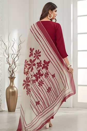 Red color roman silk fabric stylish ceremonial wear kurta set