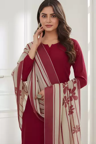 Red color roman silk fabric stylish ceremonial wear kurta set