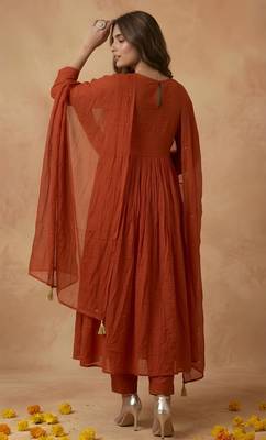 Rust color cambric cotton fabric stylish ceremonial wear kurta set 2