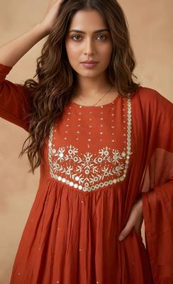 Rust color cambric cotton fabric stylish ceremonial wear kurta set 3
