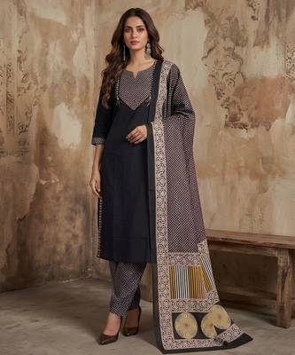 Black color cotton fabric stylish ceremonial wear kurta set 1