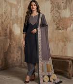Black color cotton fabric stylish ceremonial wear kurta set