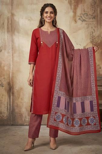 Maroon color cotton fabric stylish ceremonial wear kurta set