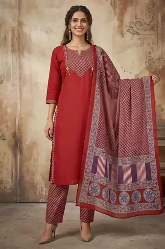 Maroon color cotton fabric stylish ceremonial wear kurta set