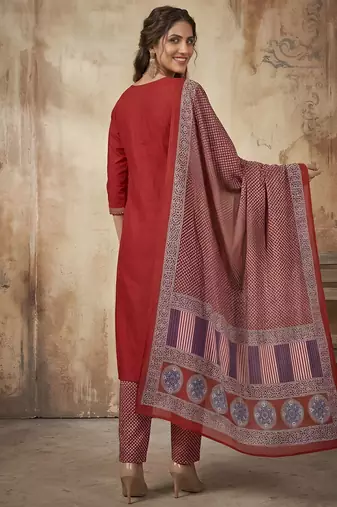 Maroon color cotton fabric stylish ceremonial wear kurta set