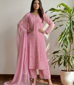 Pink color georgette fabric stylish ceremonial wear kurta set