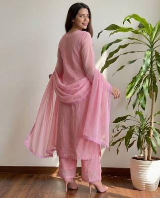 Pink color georgette fabric stylish ceremonial wear kurta set 2