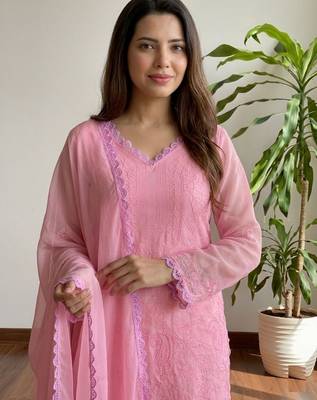 Pink color georgette fabric stylish ceremonial wear kurta set 3