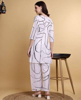 White color smart maharaja linen fabric designer printed smart girlie co-ord set 2