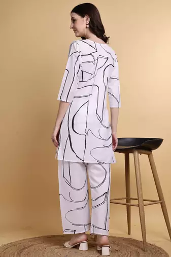 White color smart maharaja linen fabric designer printed smart girlie co-ord set