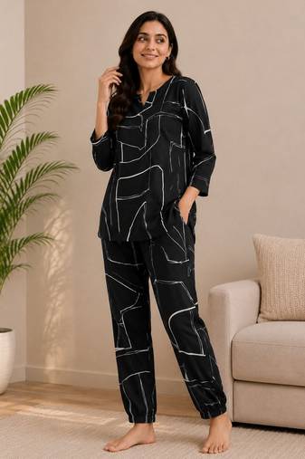Black color smart maharaja linen fabric designer printed smart girlie co-ord set