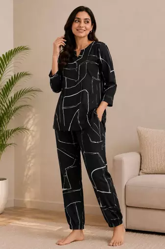 Black color smart maharaja linen fabric designer printed smart girlie co-ord set