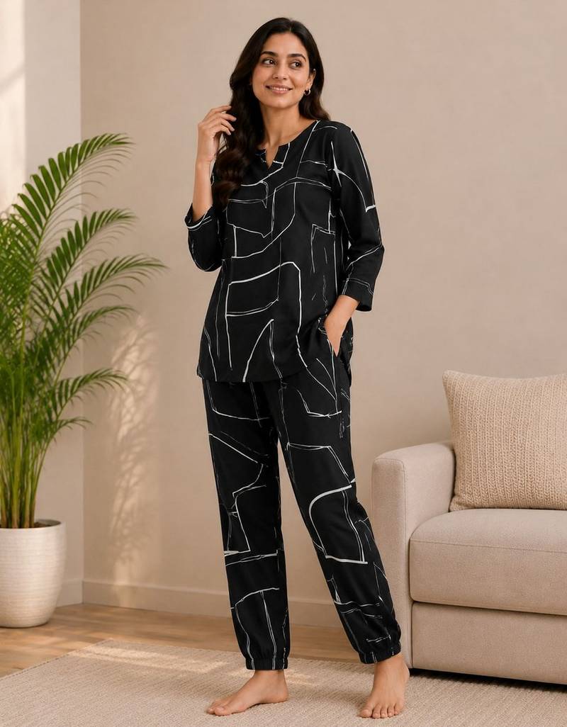 Black color smart maharaja linen fabric designer printed smart girlie co-ord set
