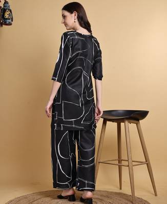 Black color smart maharaja linen fabric designer printed smart girlie co-ord set 2