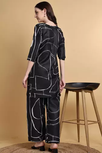 Black color smart maharaja linen fabric designer printed smart girlie co-ord set