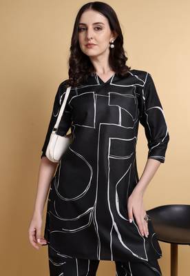Black color smart maharaja linen fabric designer printed smart girlie co-ord set 3