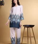 Off white color smart maharaja linen fabric designer printed smart girlie co-ord set