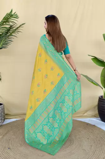 Mustard pure zari weaving silk saree with imaginative blouse piece