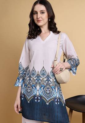 Off white color smart maharaja linen fabric designer printed smart girlie co-ord set 3