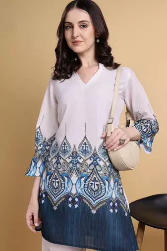 Off white color smart maharaja linen fabric designer printed smart girlie co-ord set