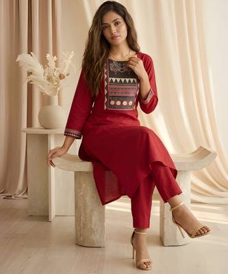 Maroon color smart rayon cotton fabric designer printed smart girlie co-ord set 4