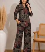 Black color smart rayon cotton fabric designer printed smart girlie co-ord set