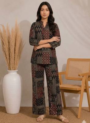 Black color smart rayon cotton fabric designer printed smart girlie co-ord set 2