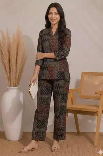 Black color smart rayon cotton fabric designer printed smart girlie co-ord set