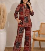 Maroon color smart rayon cotton fabric designer printed smart girlie co-ord set