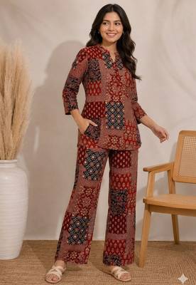 Maroon color smart rayon cotton fabric designer printed smart girlie co-ord set 2