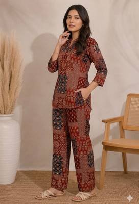 Maroon color smart rayon cotton fabric designer printed smart girlie co-ord set 3