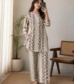 Off white color smart rayon cotton fabric designer printed smart girlie co-ord set