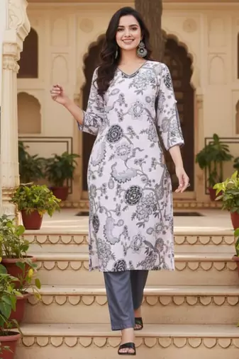 White color cotton fabric designer printed graceful girlie casual kurta set