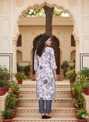 White color cotton fabric designer printed graceful girlie casual kurta set 2