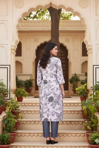 White color cotton fabric designer printed graceful girlie casual kurta set