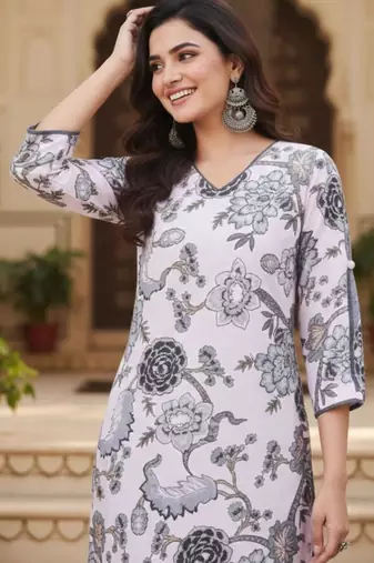 White color cotton fabric designer printed graceful girlie casual kurta set