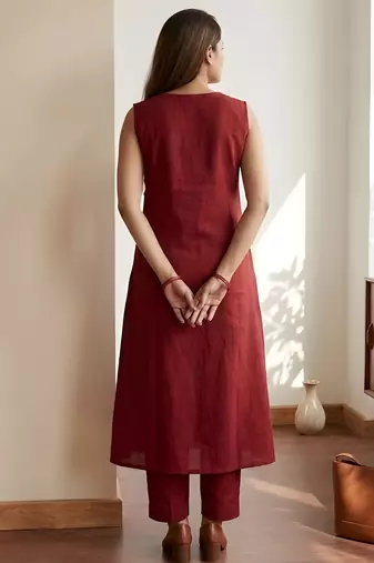 Maroon color soft cotton fabric embroidery work graceful girlie casual kurta set