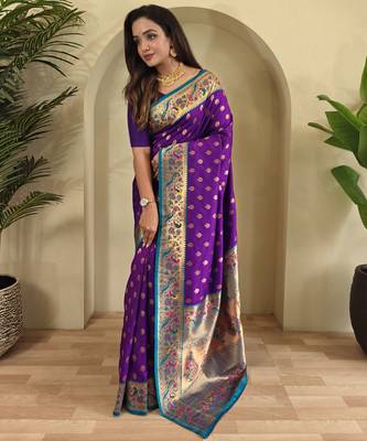 violet silk blend saree 2
