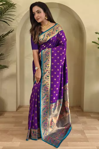 violet silk blend saree