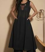 Black color soft cotton fabric embroidery work graceful girlie casual kurta set