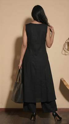 Black color soft cotton fabric embroidery work graceful girlie casual kurta set 2